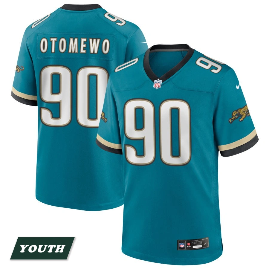 Youth Jacksonville Jaguars Teal Prowler Throwback #90 Esezi Otomewo Game Jersey Youth Jacksonville Jaguars Teal Prowler Throwback #90 Esezi Otomewo Game Jersey