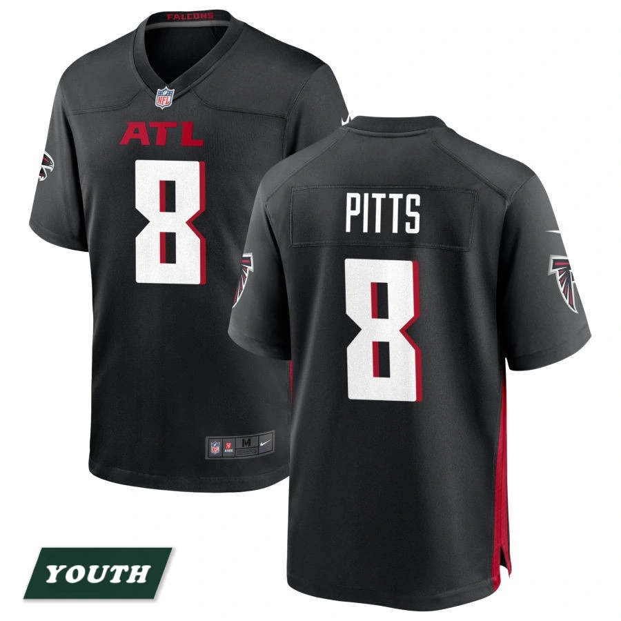 Youth Atlanta Falcons Black #8 Kyle Pitts Game Jersey