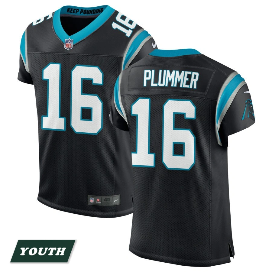 Youth Carolina Panthers Black Classic #16 Jack Plummer Elite Jersey