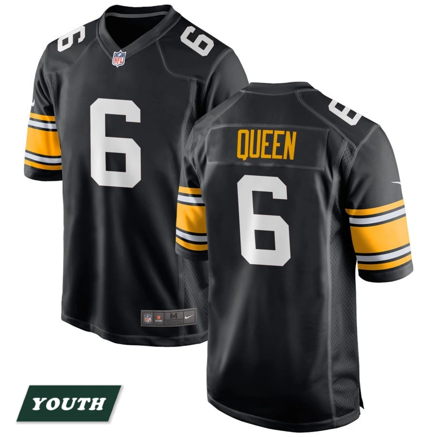 Youth Pittsburgh Steelers Black Alternate #6 Patrick Queen Game Jersey Youth Pittsburgh Steelers Black Alternate #6 Patrick Queen Game Jersey