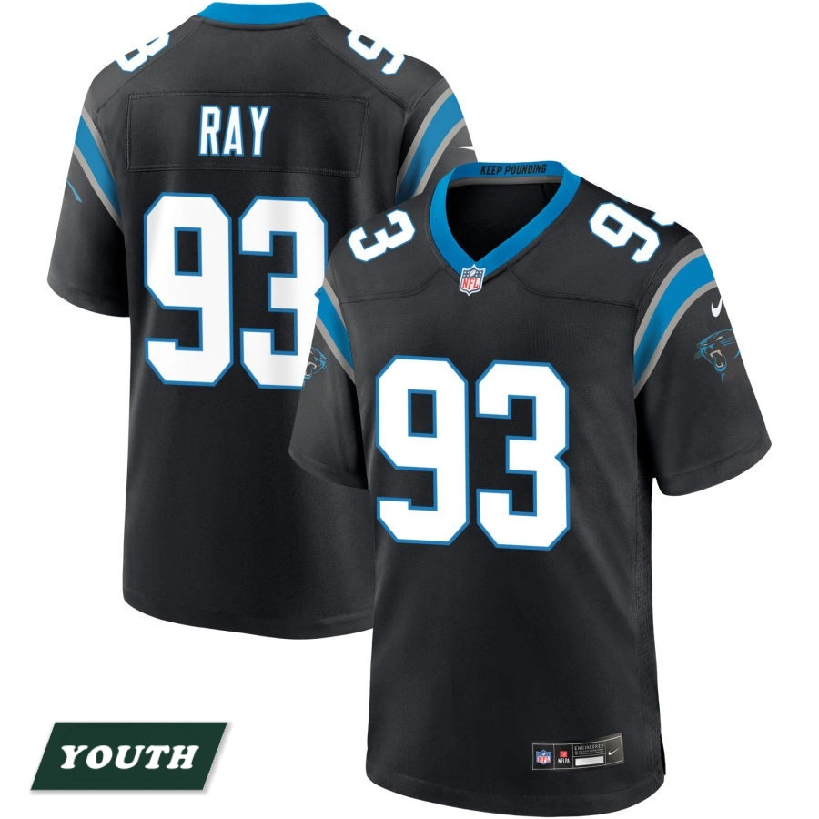 Youth Carolina Panthers Black #93 LaBryan Ray Game Jersey