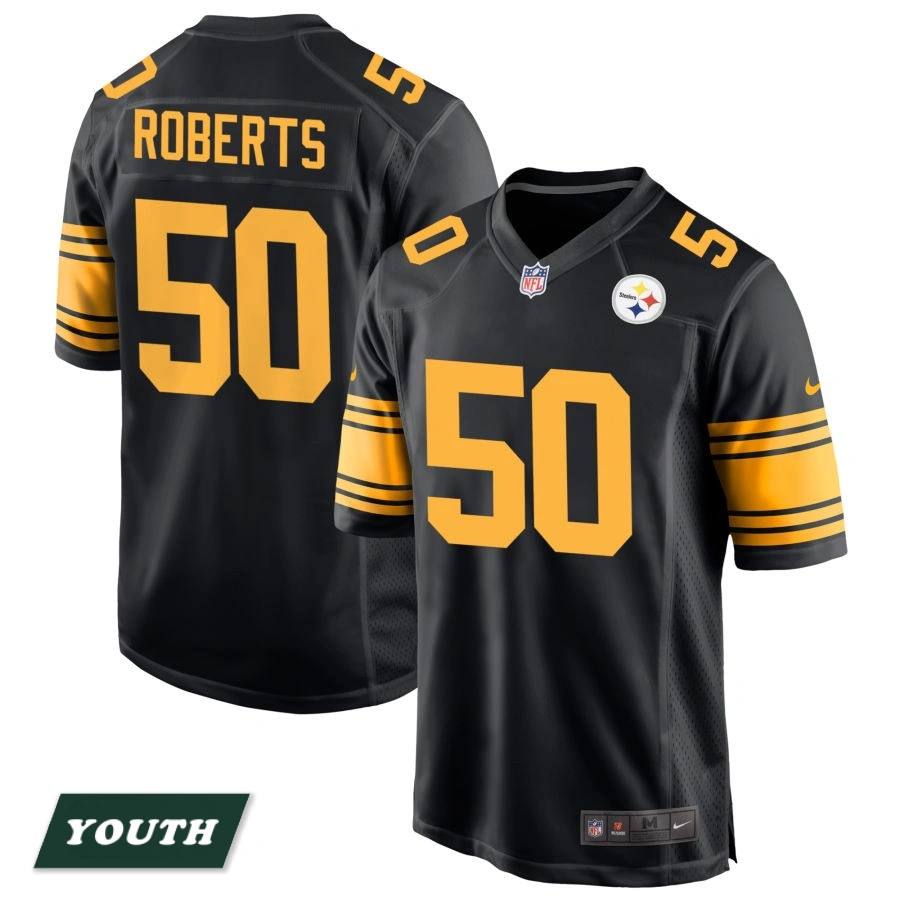 Youth Pittsburgh Steelers Black Alternate #50 Elandon Roberts Game Jersey Youth Pittsburgh Steelers Black Alternate #50 Elandon Roberts Game Jersey
