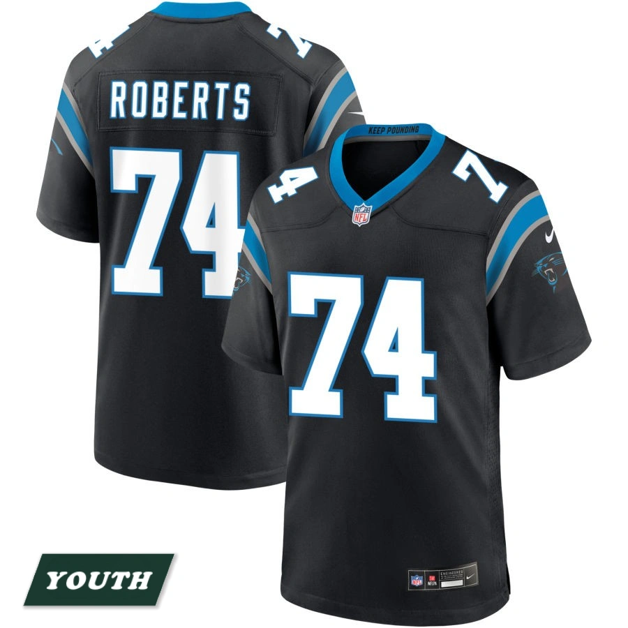 Youth Carolina Panthers Black #74 Sam Roberts Game Jersey