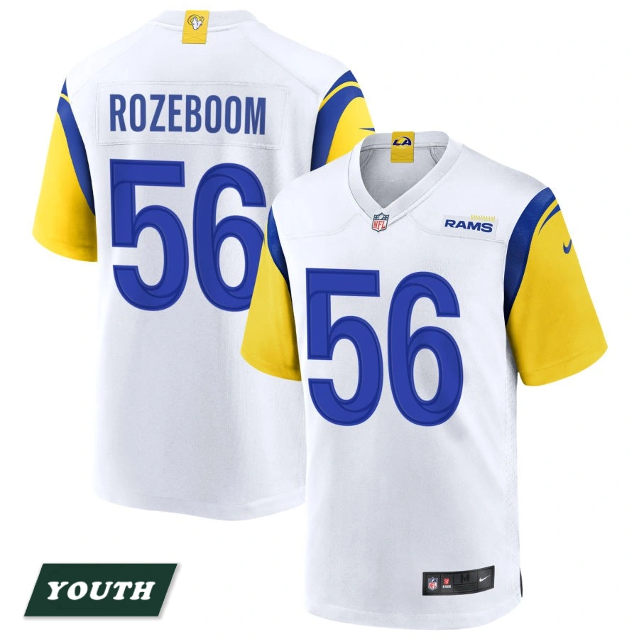 Youth Los Angeles Rams White Alternate #56 Christian Rozeboom Jersey Youth Los Angeles Rams White Alternate #56 Christian Rozeboom Jersey