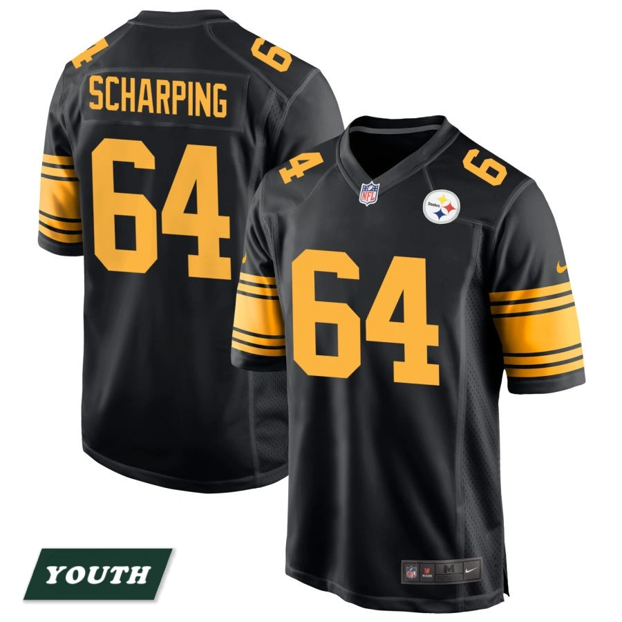 Youth Pittsburgh Steelers Black Alternate #64 Max Scharping Game Jersey Youth Pittsburgh Steelers Black Alternate #64 Max Scharping Game Jersey