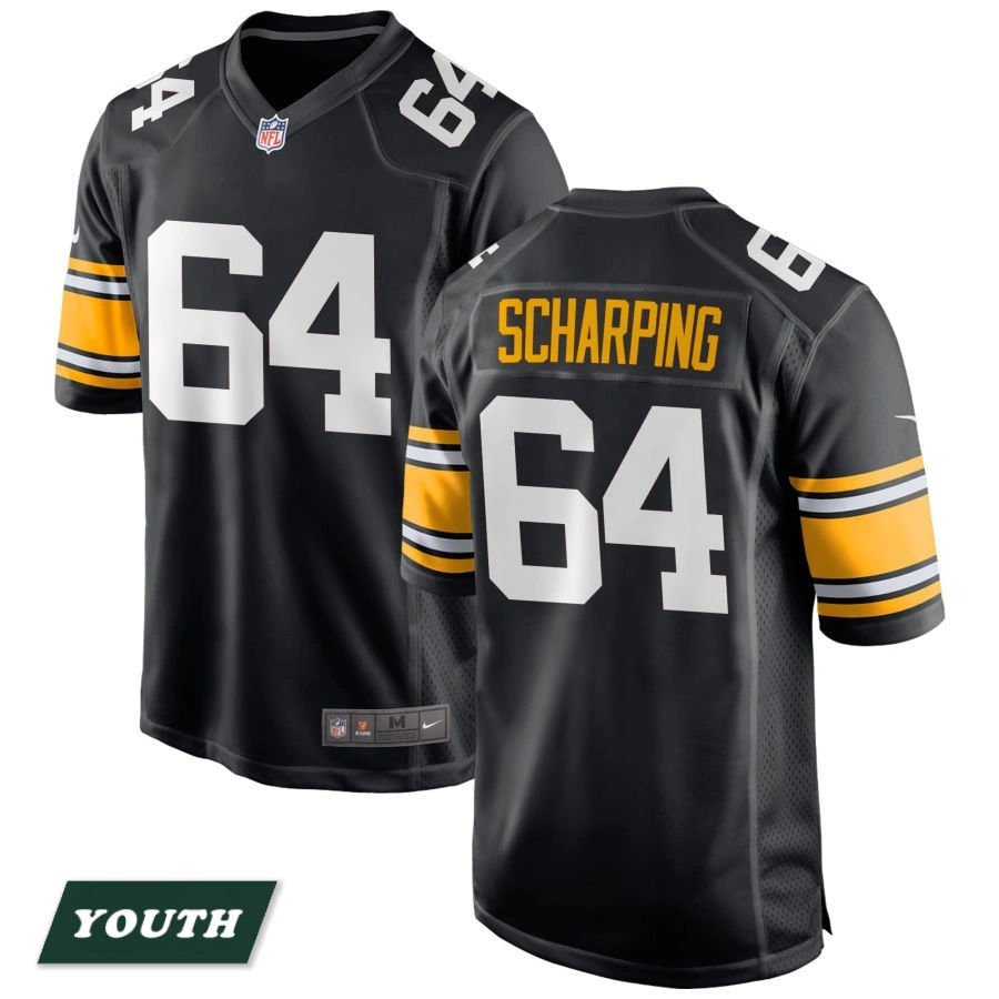 Youth Pittsburgh Steelers Black Alternate #64 Max Scharping Game Jersey