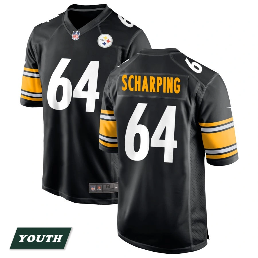Youth Pittsburgh Steelers Black #64 Max Scharping Game Jersey