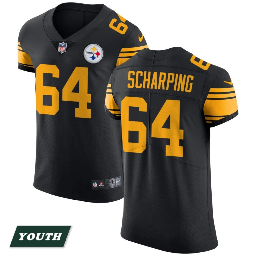 Youth Pittsburgh Steelers Black Vapor Untouchable Elite #64 Max Scharping Color Rush Jersey
