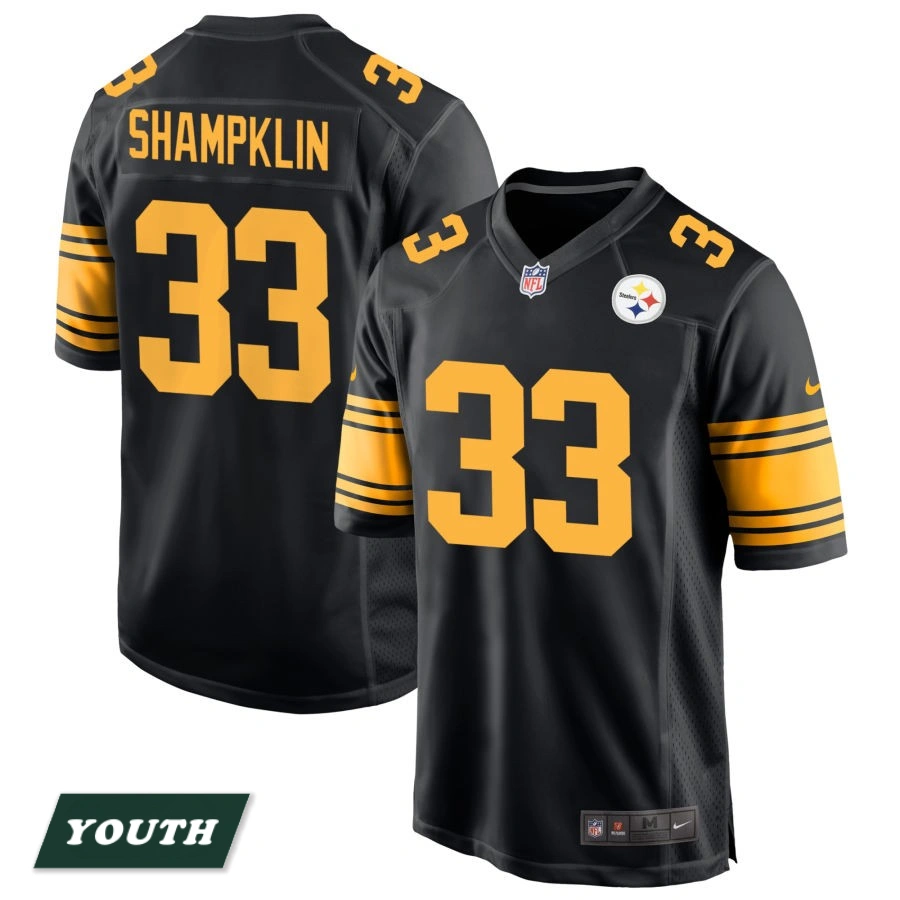 Youth Pittsburgh Steelers Black Alternate #33 Aaron Shampklin Game Jersey Youth Pittsburgh Steelers Black Alternate #33 Aaron Shampklin Game Jersey