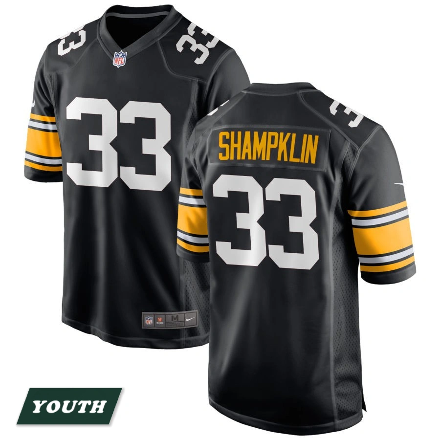 Youth Pittsburgh Steelers Black Alternate #33 Aaron Shampklin Game Jersey