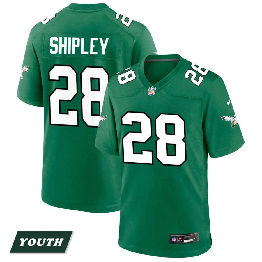 Youth Philadelphia Eagles Kelly Green Alternate #28 Will Shipley Game Jersey