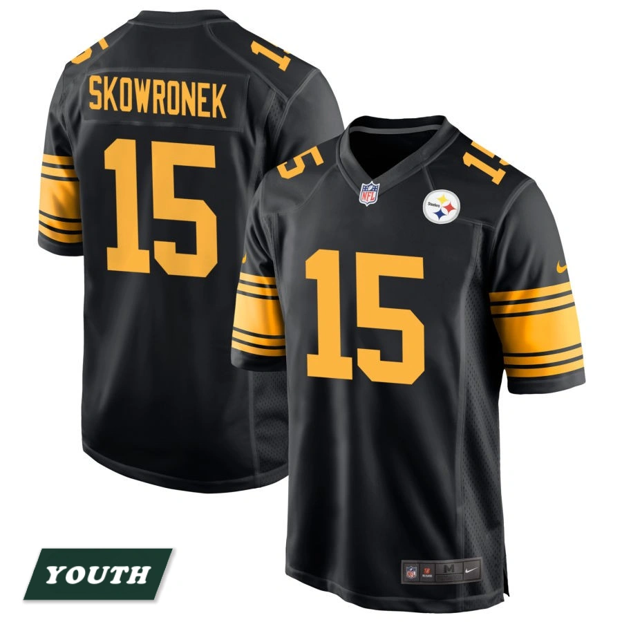 Youth Pittsburgh Steelers Black Alternate #15 Ben Skowronek Game Jersey Youth Pittsburgh Steelers Black Alternate #15 Ben Skowronek Game Jersey