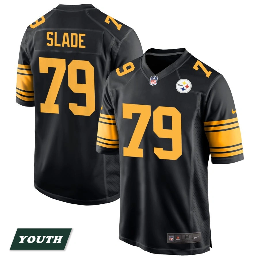Youth Pittsburgh Steelers Black Alternate #79 Jacob Slade Game Jersey Youth Pittsburgh Steelers Black Alternate #79 Jacob Slade Game Jersey