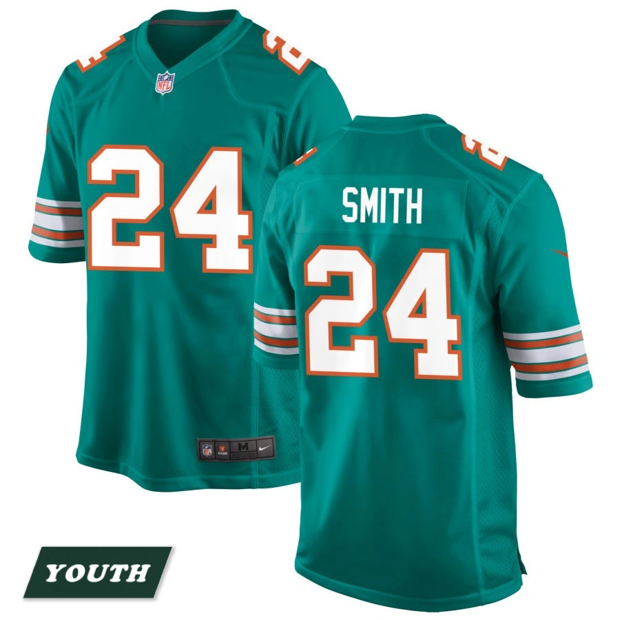 Youth Miami Dolphins Aqua Alternate #24 Cam Smith Game Jersey