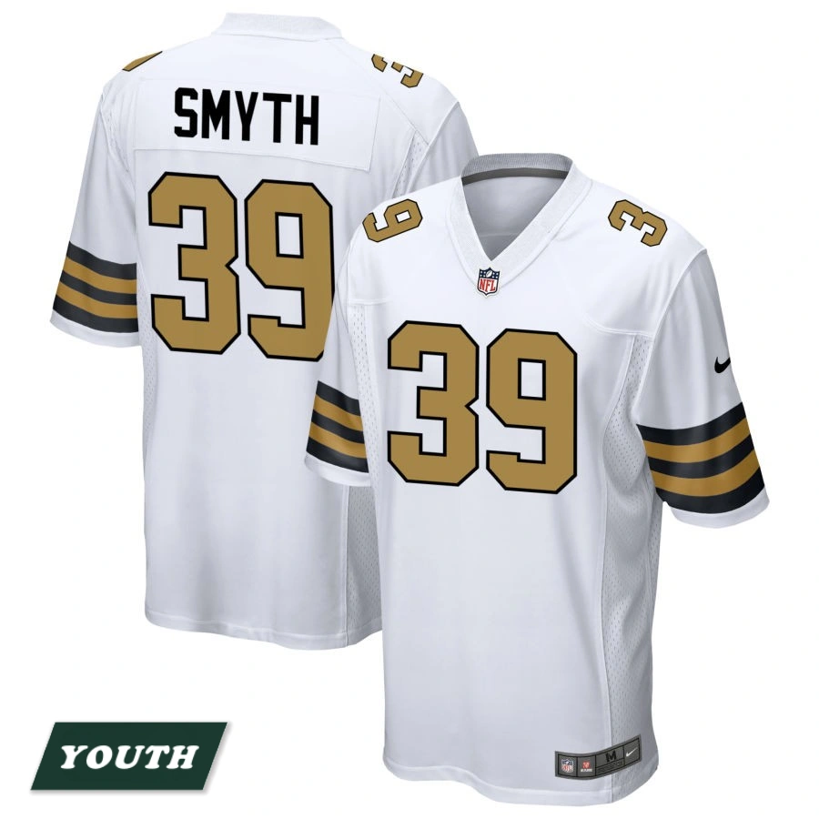 Youth New Orleans Saints White Alternate #39 Charlie Smyth Game Jersey