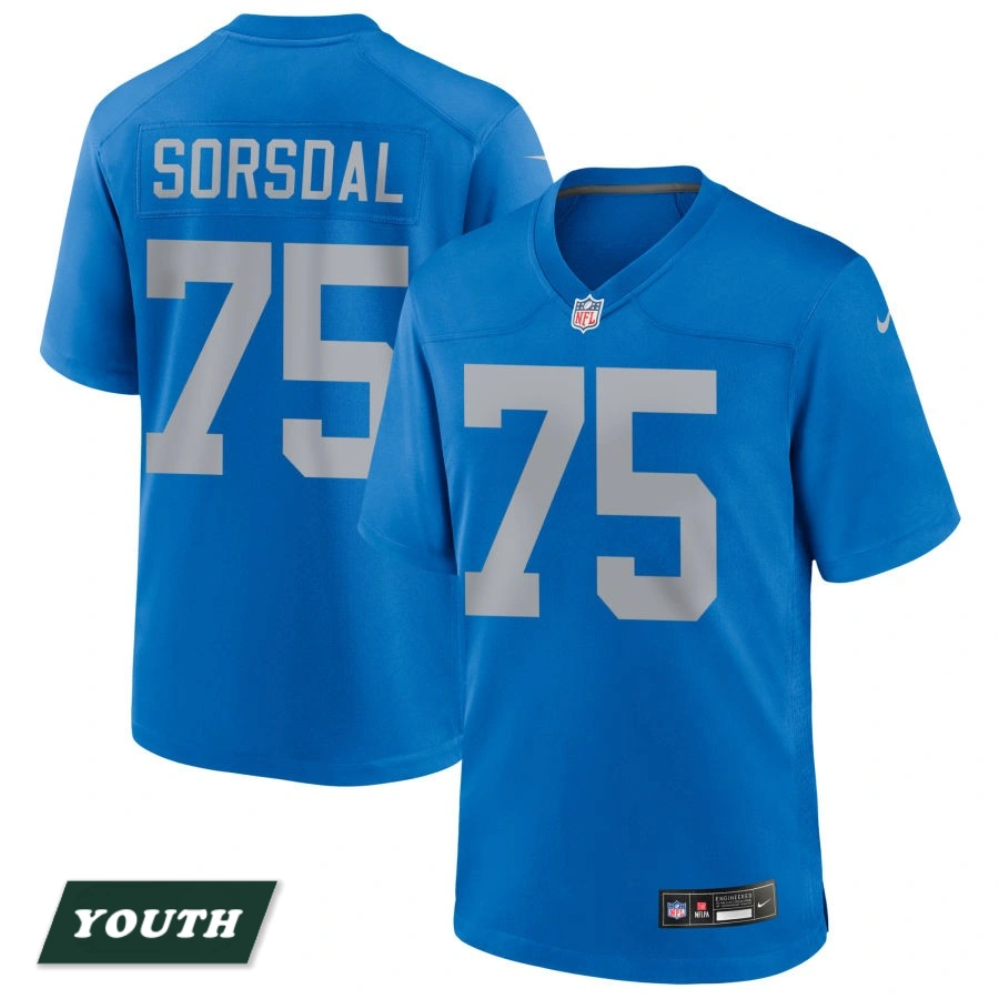 Youth Detroit Lions Blue Alternate #75 Colby Sorsdal Game Jersey Youth Detroit Lions Blue Alternate #75 Colby Sorsdal Game Jersey