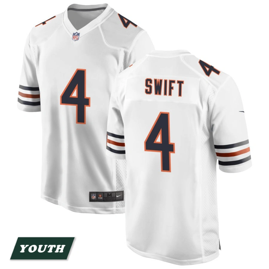 Youth Chicago Bears White #4 D'Andre Swift Game Jersey