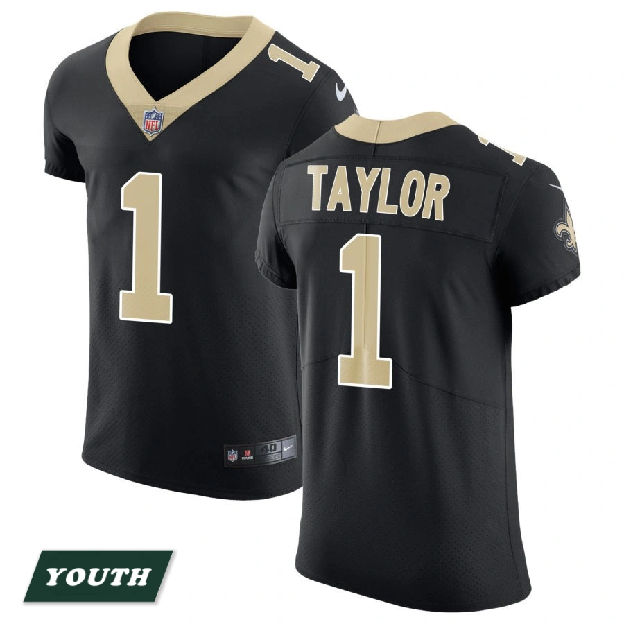 Youth New Orleans Saints Black Vapor Untouchable #1 Alontae Taylor Elite Jersey