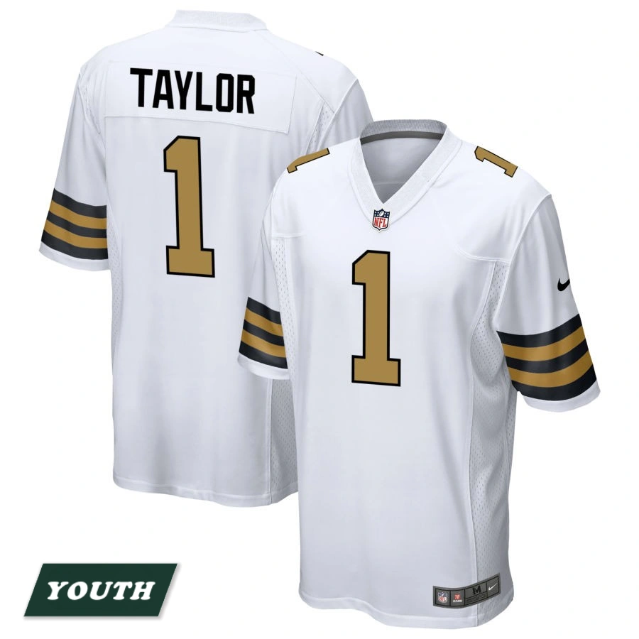 Youth New Orleans Saints White Alternate #1 Alontae Taylor Game Jersey