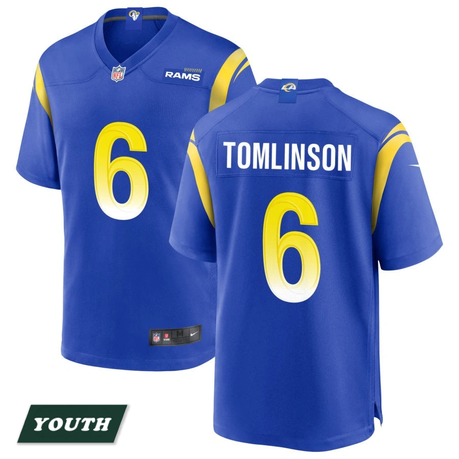 Youth Los Angeles Rams Royal #6 Tre Tomlinson Game Jersey Youth Los Angeles Rams Royal #6 Tre Tomlinson Game Jersey