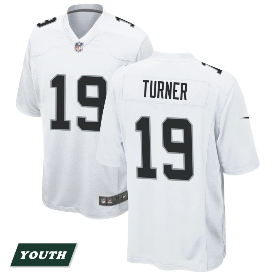 Youth Las Vegas Raiders White #19 DJ Turner Game Jersey Youth Las Vegas Raiders White #19 DJ Turner Game Jersey