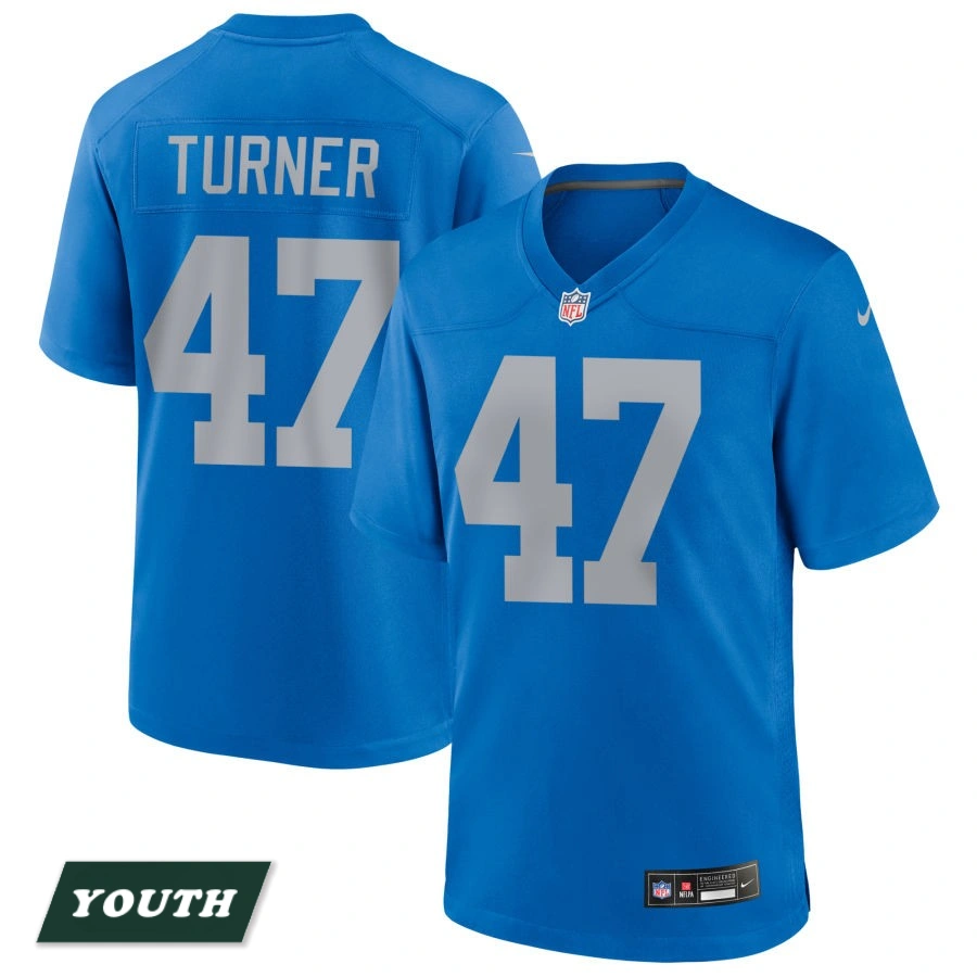 Youth Detroit Lions Blue Alternate #47 Ezekiel Turner Game Jersey Youth Detroit Lions Blue Alternate #47 Ezekiel Turner Game Jersey