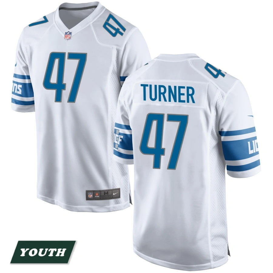 Youth Detroit Lions White #47 Ezekiel Turner Game Jersey Youth Detroit Lions White #47 Ezekiel Turner Game Jersey