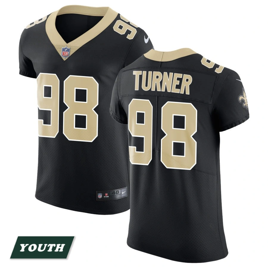 Youth New Orleans Saints Black Vapor Untouchable #98 Payton Turner Elite Jersey