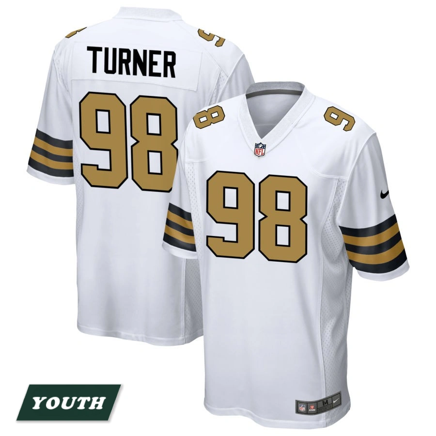 Youth New Orleans Saints White Alternate #98 Payton Turner Game Jersey