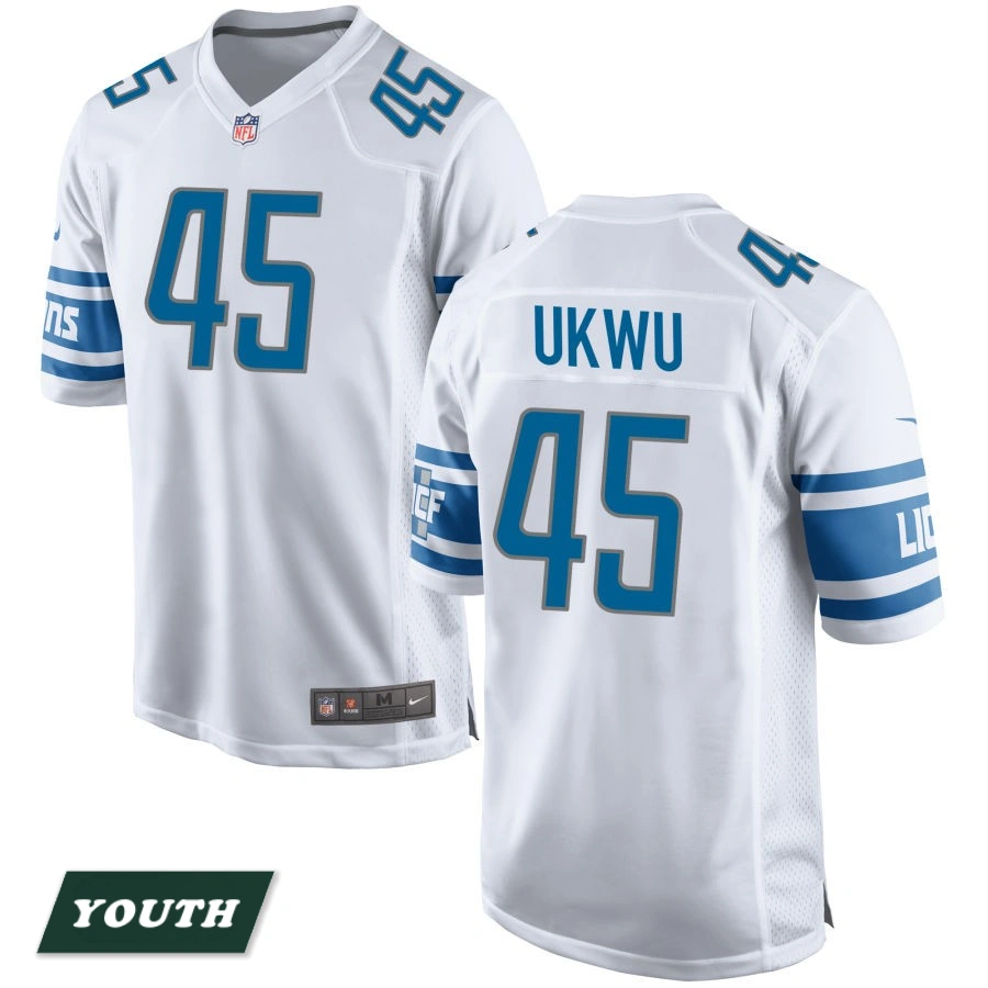 Youth Detroit Lions White #45 Isaac Ukwu Game Jersey