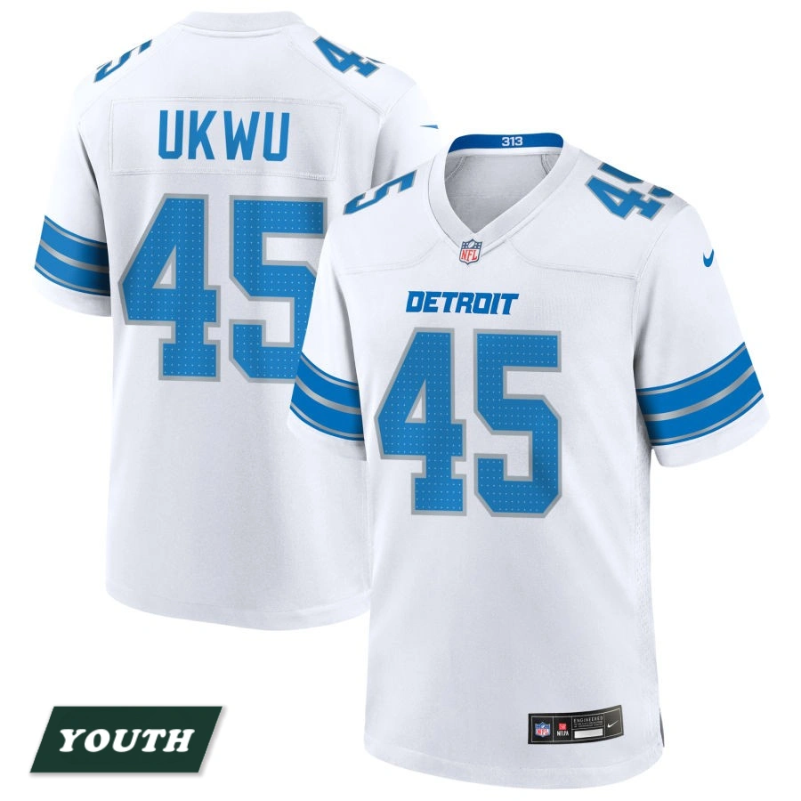 Youth Detroit Lions White #45 Isaac Ukwu Game Jersey Youth Detroit Lions White #45 Isaac Ukwu Game Jersey