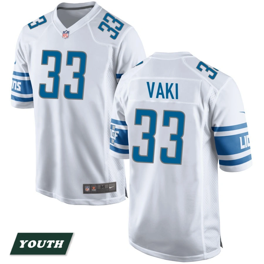 Youth Detroit Lions White #33 Sione Vaki Game Jersey
