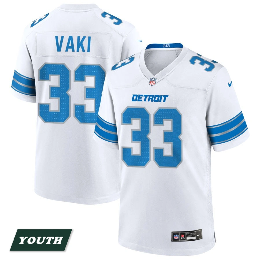 Youth Detroit Lions White #33 Sione Vaki Game Jersey Youth Detroit Lions White #33 Sione Vaki Game Jersey