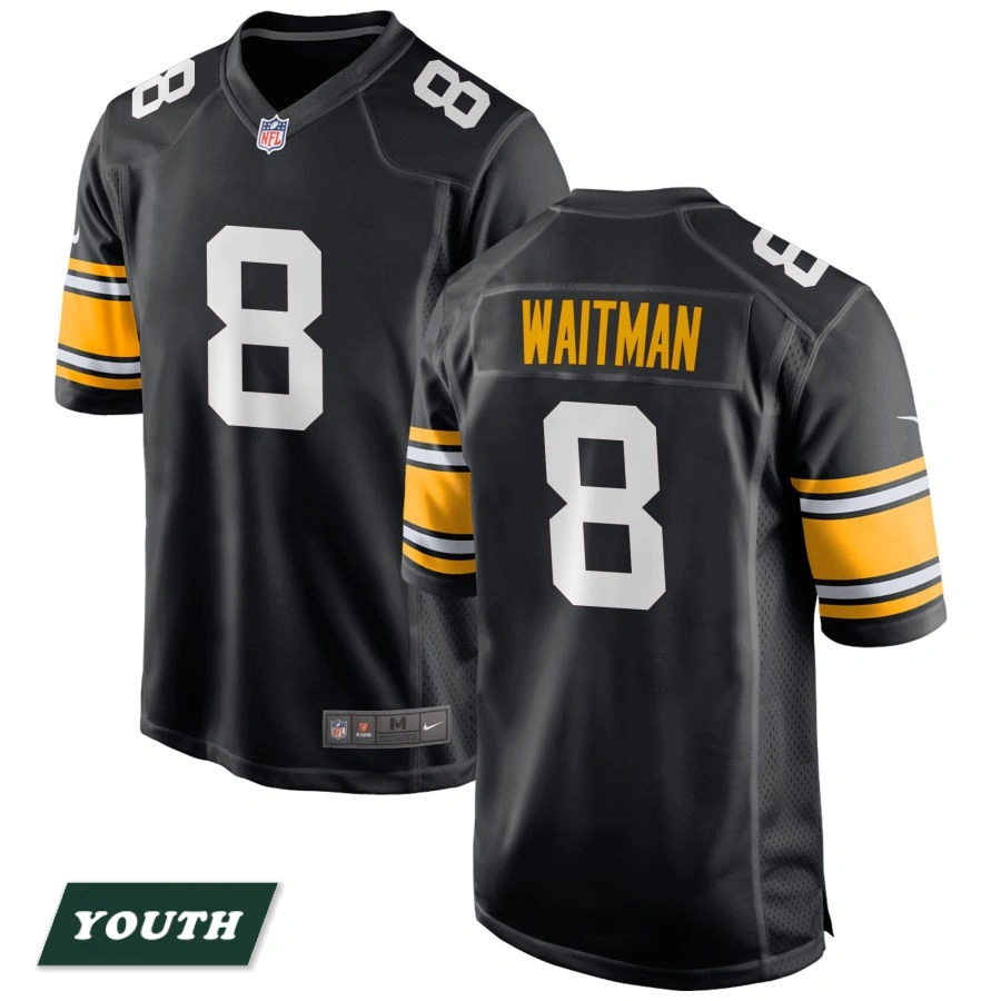 Youth Pittsburgh Steelers Black Alternate #8 Corliss Waitman Game Jersey