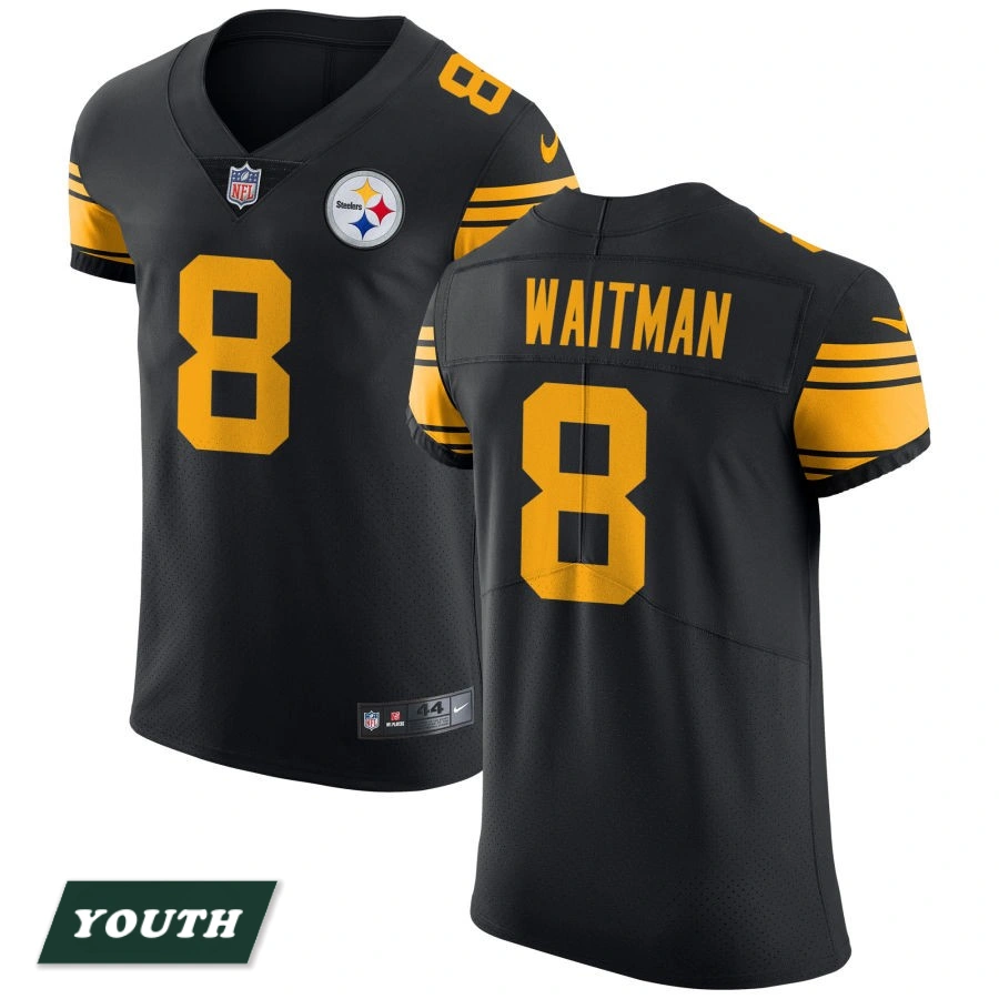 Youth Pittsburgh Steelers Black Vapor Untouchable Elite #8 Corliss Waitman Color Rush Jersey
