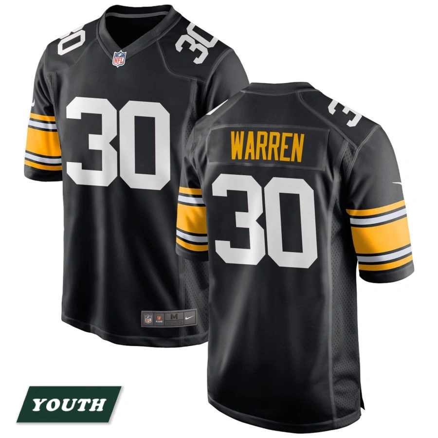Youth Pittsburgh Steelers Black Alternate #30 Jaylen Warren Game Jersey