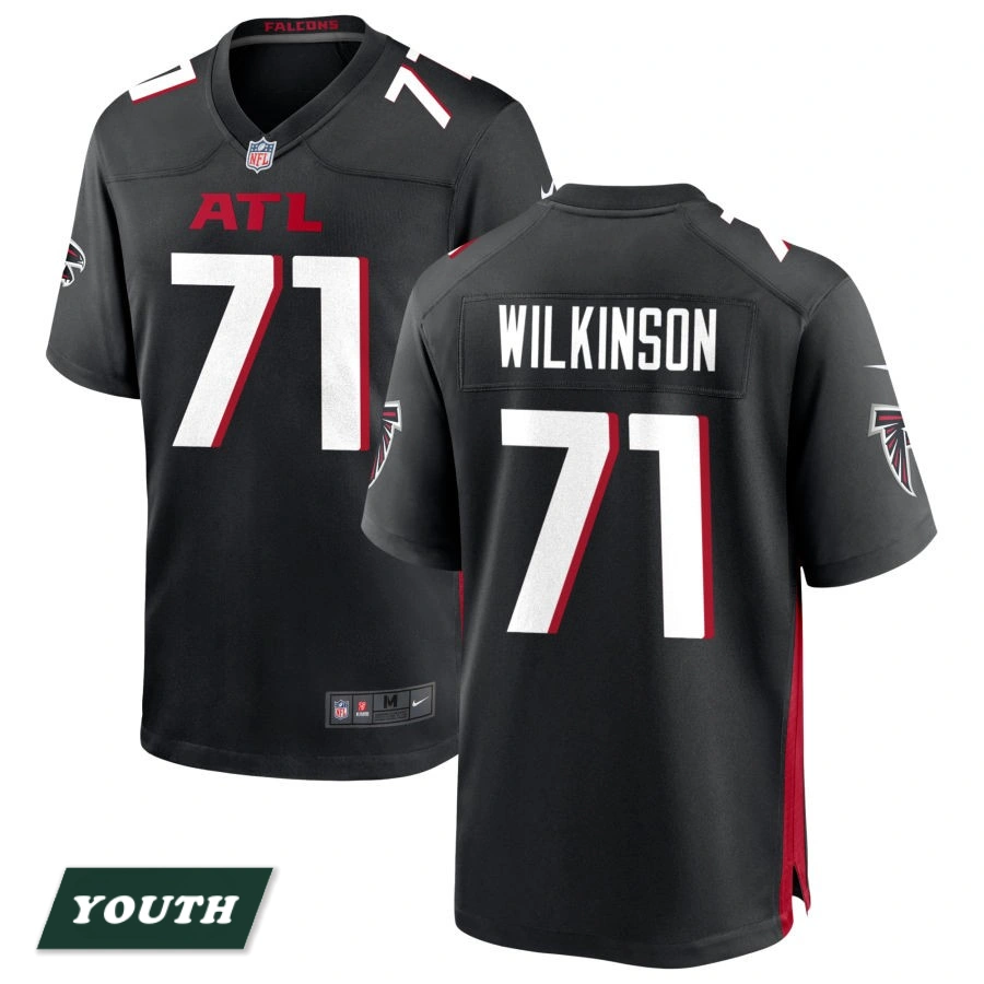Youth Atlanta Falcons Black #71 Elijah Wilkinson Game Jersey