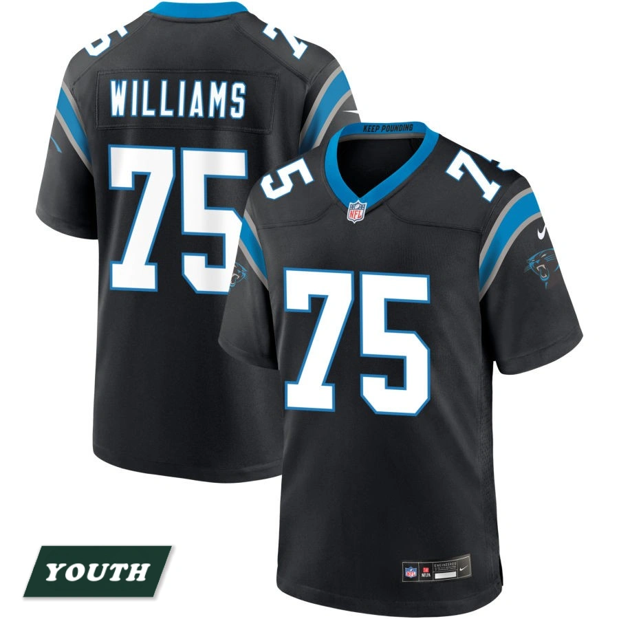 Youth Carolina Panthers Black #75 DeShawn Williams Game Jersey Youth Carolina Panthers Black #75 DeShawn Williams Game Jersey