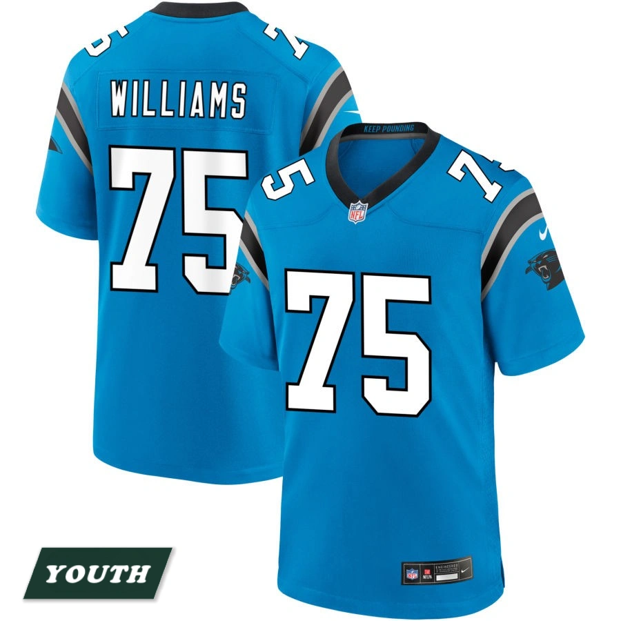 Youth Carolina Panthers Blue Alternate #75 DeShawn Williams Game Jersey Youth Carolina Panthers Blue Alternate #75 DeShawn Williams Game Jersey