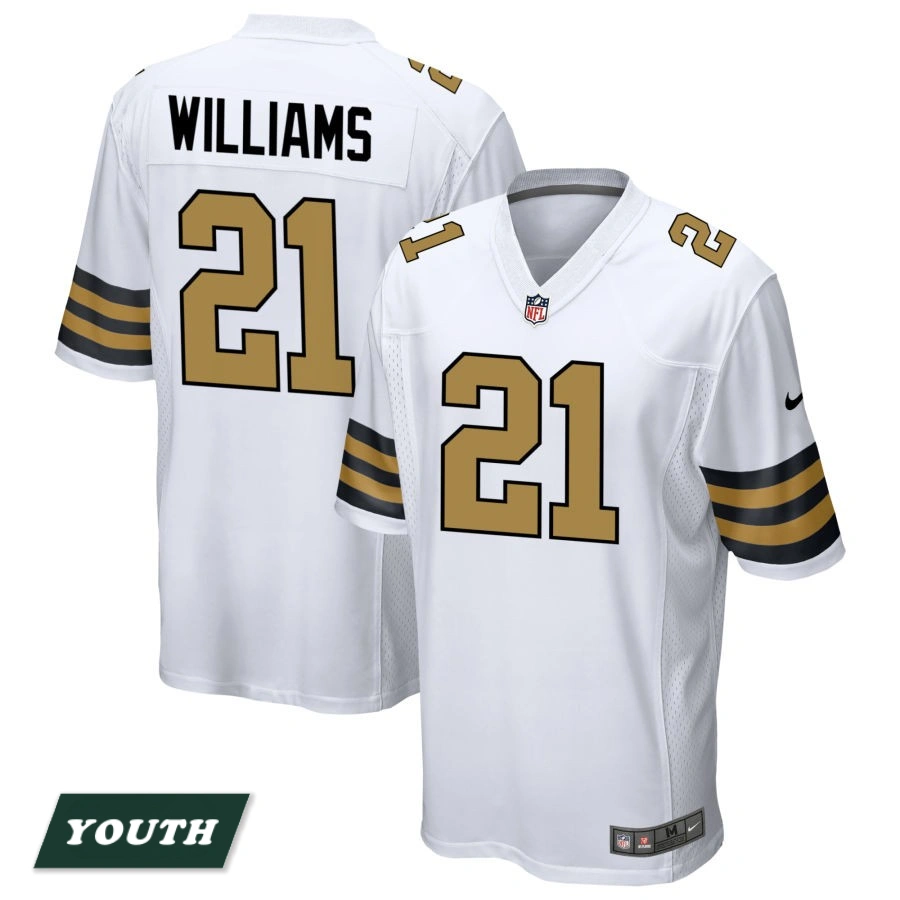 Youth New Orleans Saints White Alternate #21 Jamaal Williams Game Jersey