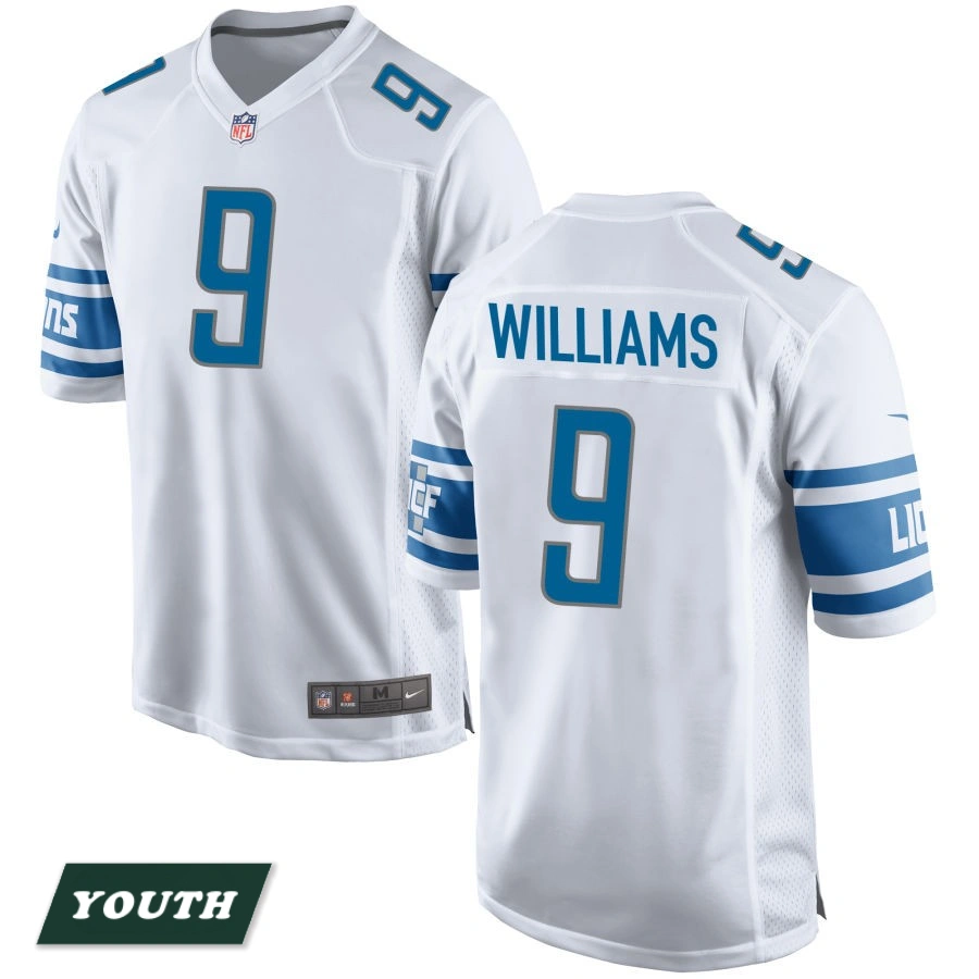 Youth Detroit Lions White #9 Jameson Williams Game Jersey Youth Detroit Lions White #9 Jameson Williams Game Jersey