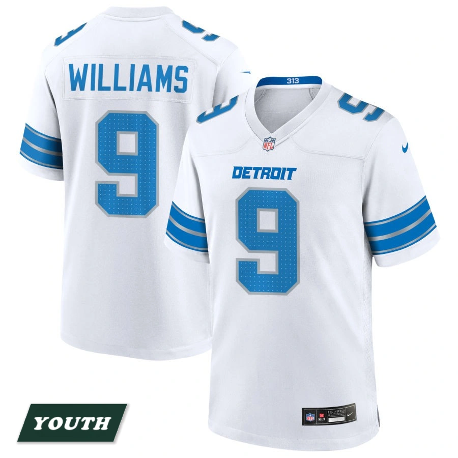 Youth Detroit Lions White #9 Jameson Williams Game Jersey Youth Detroit Lions White #9 Jameson Williams Game Jersey
