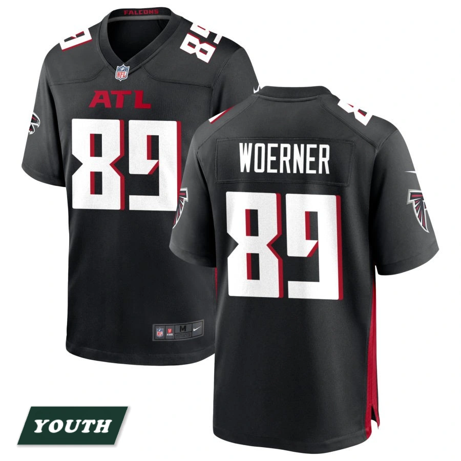 Youth Atlanta Falcons Black #89 Charlie Woerner Game Jersey