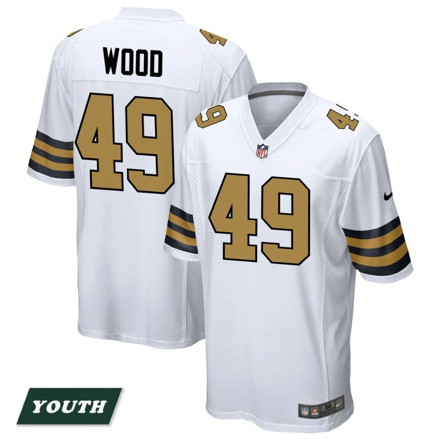 Youth New Orleans Saints White Alternate #49 Zach Wood Game Jersey