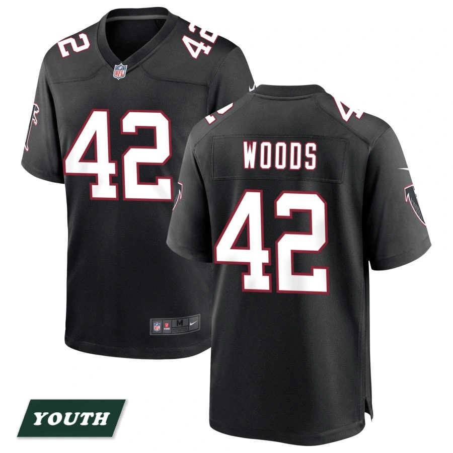 Youth Atlanta Falcons Black Throwback #42 Josh Woods Game Jersey Youth Atlanta Falcons Black Throwback #42 Josh Woods Game Jersey
