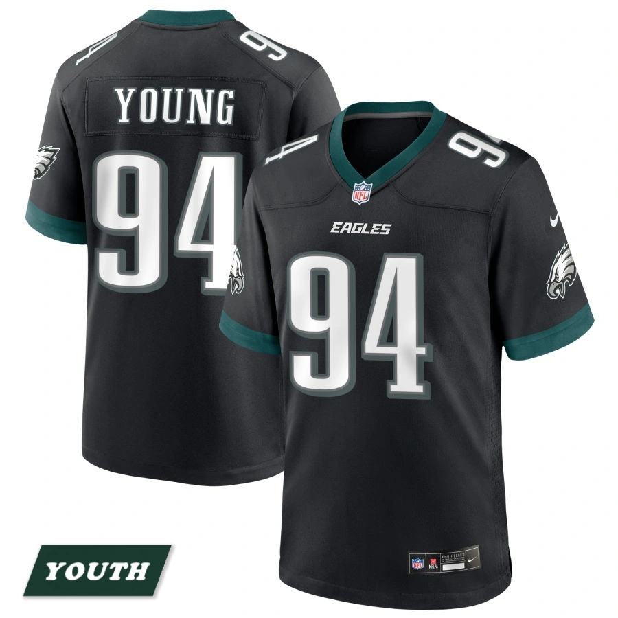 Youth Philadelphia Eagles Black Alternate #94 Byron Young Game Jersey Youth Philadelphia Eagles Black Alternate #94 Byron Young Game Jersey