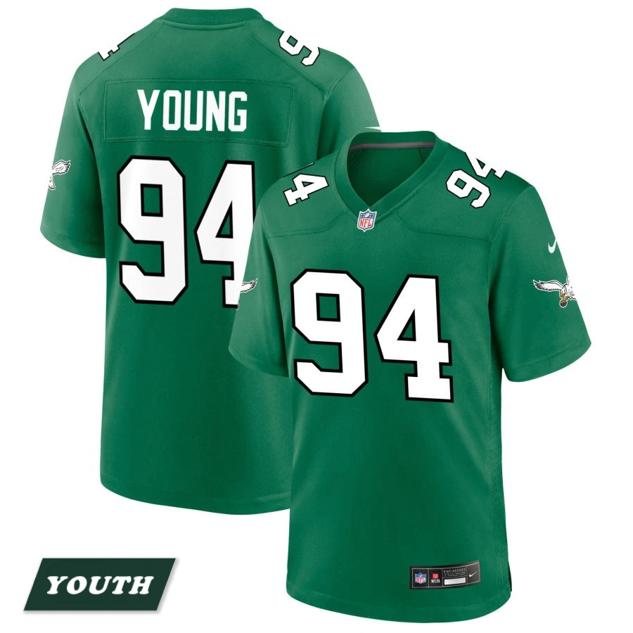 Youth Philadelphia Eagles Kelly Green Alternate #94 Byron Young Game Jersey Youth Philadelphia Eagles Kelly Green Alternate #94 Byron Young Game Jersey