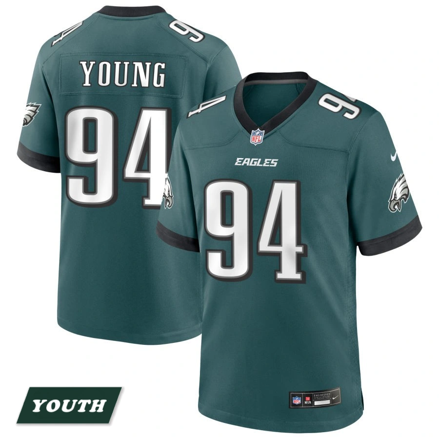 Youth Philadelphia Eagles Midnight Green #94 Byron Young Game Jersey Youth Philadelphia Eagles Midnight Green #94 Byron Young Game Jersey