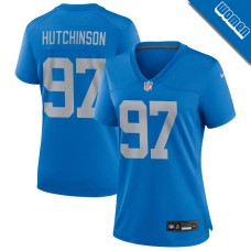 Women's Detroit Lions Blue Alternate #97 Aidan Hutchinson Game Jersey Women's Detroit Lions Blue Alternate #97 Aidan Hutchinson Game Jersey