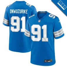 Men's Detroit Lions Blue #91 Levi Onwuzurike Game Jersey